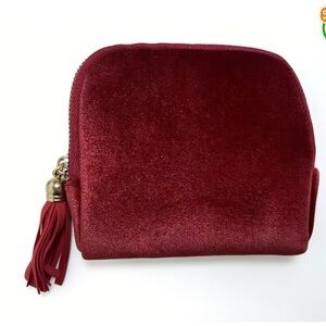 Burgundy Velvet Zipper Pouch Bag with Tassel
